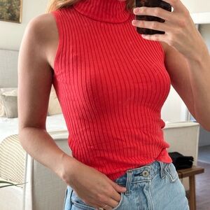 Express Ribbed Red Sleeveless Top